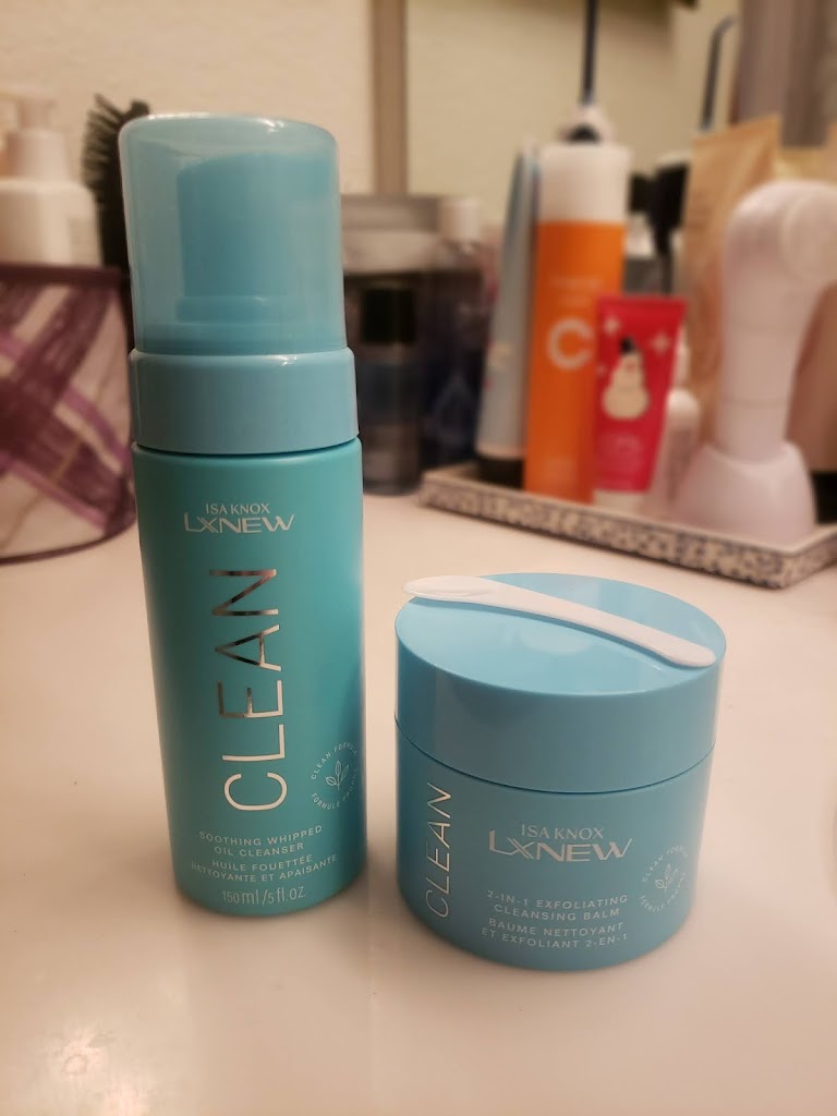 LXNEW Clean Cleansers on a bathroom counter