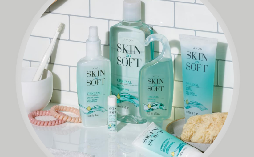 Skin So Soft Original Products on Bathroom counter