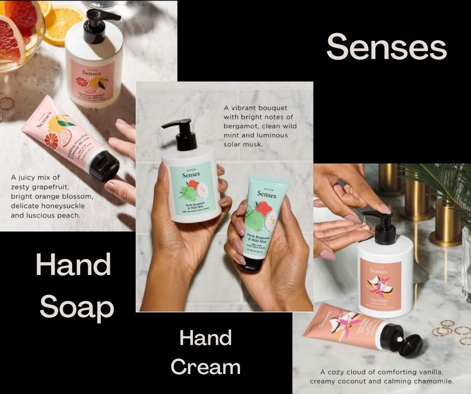 Senses Hand Soap and Hand Cream with descriptions of the scents
