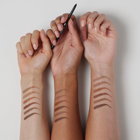 Glimmer Brow Definer shade swatches on 3 skin tones