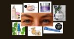 Pair of eyes surrounded by eye creams