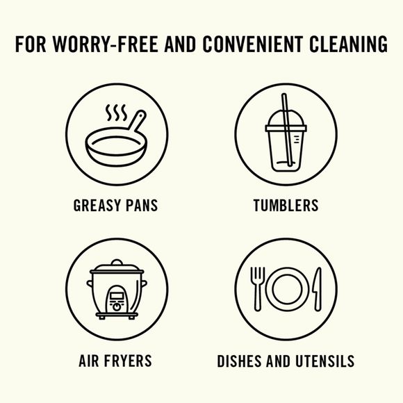 For Worry-Free and Convenient Cleaning like Greasy Pans, Tumblers, Air Fryers, Dishes and Utensils