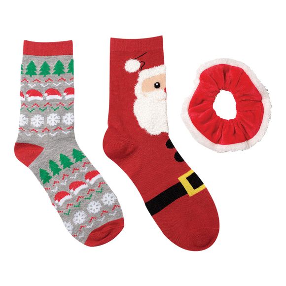 2 Pack Holiday Socks With Hair Scrunchie