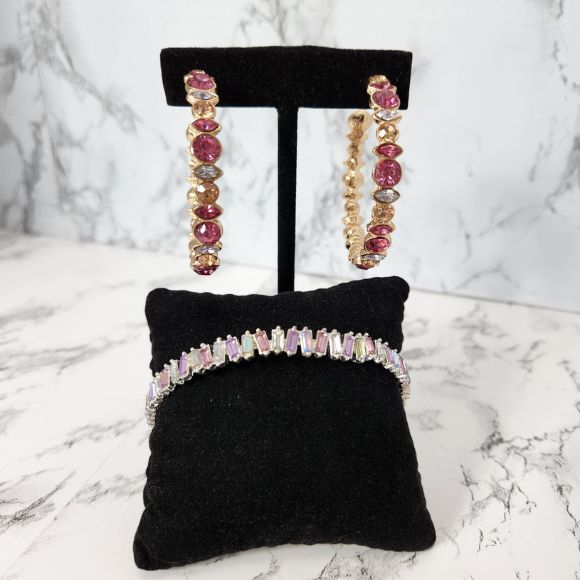Colorful Bejeweled Earrings and Bracelet
