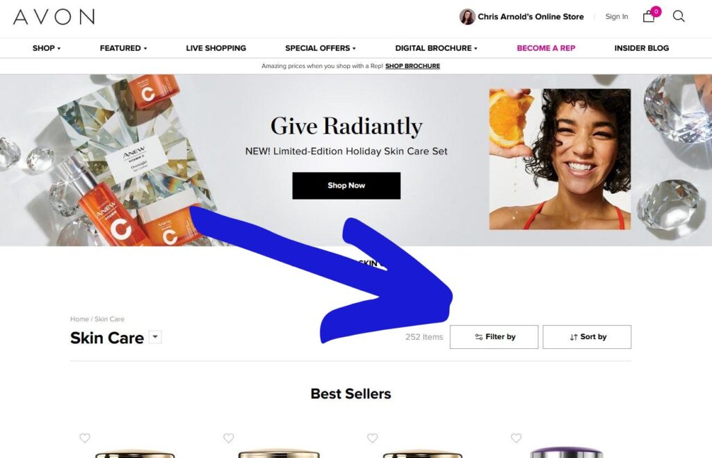 filtering for vegan products on Avon.com