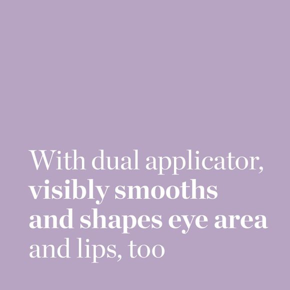 With dual applicator, visibly smooths and shapes eye area and lips, too