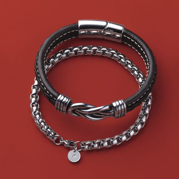 mens stainless steel bond with grace bracelet set