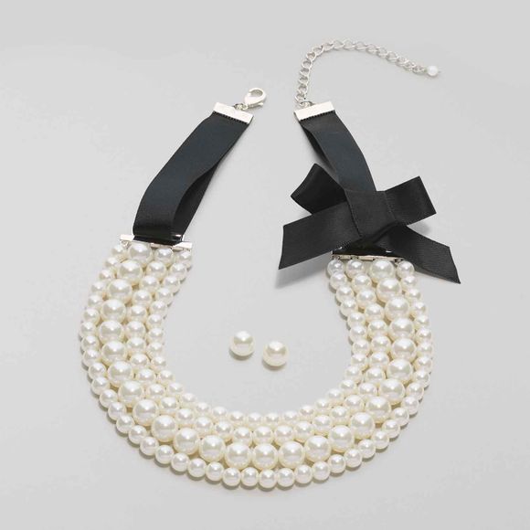 satin bow necklace and earring set